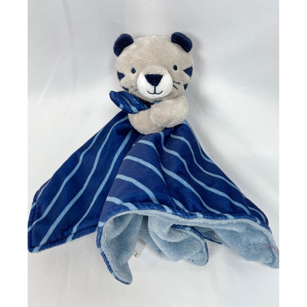 Just One You Carter's Blue Stripes Gray Tiger Plush Lovey Blanket Baby